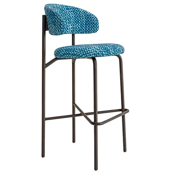 Taburete metálico con asiento y respaldo tapizados para bares y cafeterías Taburete metálico con asiento y respaldo tapizados para bares y cafeterías