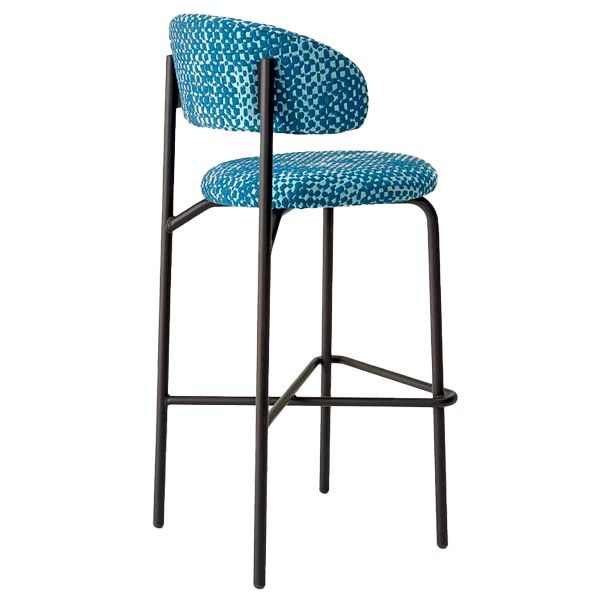 Taburete metálico con asiento y respaldo tapizados para bares y cafeterías Taburete metálico con asiento y respaldo tapizados para bares y cafeterías