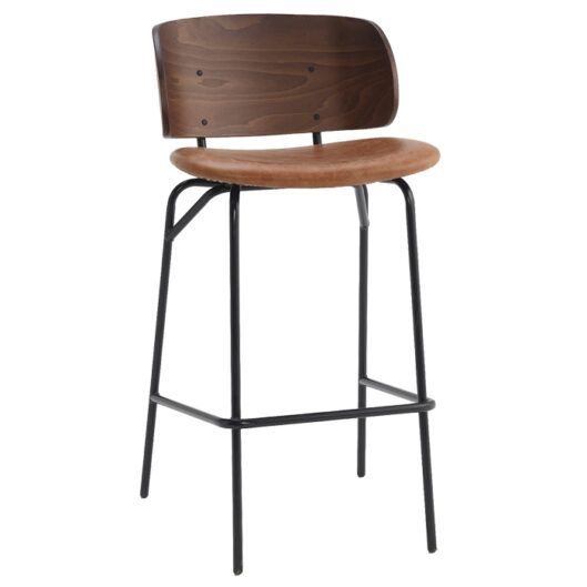 Taburete tapizado Julieta con respaldo en madera envolvente para hosteleria Magari Design