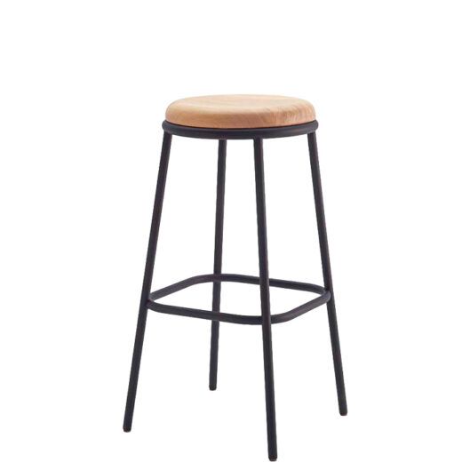 Taburete metalico con asiento de madera para hosteleria Zobe
